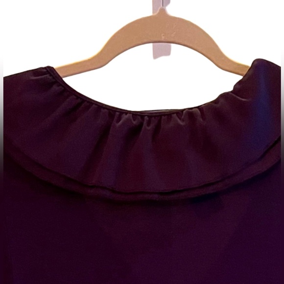 Lauren By Ralph Lauren. V-neckline Top With Ruffle Detail. Burgundy. Size Small - Picture 10 of 14